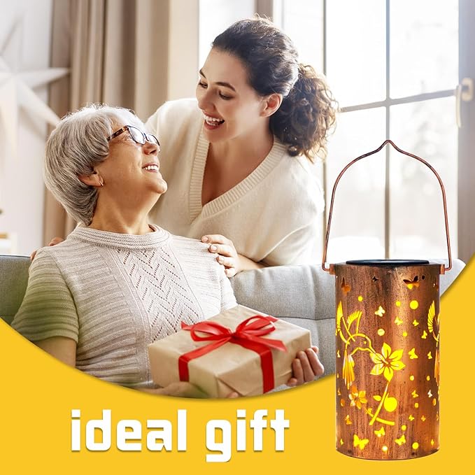 Christmas Gifts for Women, 4 Pack Solar Lanterns Outdoor Waterproof Hummingbirds Birthday Gifts for Women Mom Grandma Garden Decor Hanging LED Decorative Light for Patio Yard Lawn Gardening Gifts