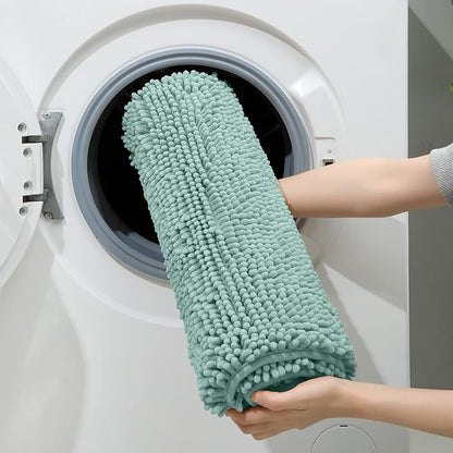 HOMEIDEAS 3 Pieces Bathroom Rugs, Ultra Soft Non Slip Absorbent Chenille Toilet Bath Mat Set (Eggshell Blue)