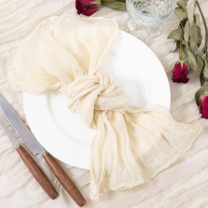 Socomi Beige Cheesecloth Napkins Fall Thanksgiving Cheese Cloths Gauze Set of 24 Boho Washable Dinner Table Napkins for Wedding Party Baby Shower Birthday Party Decor