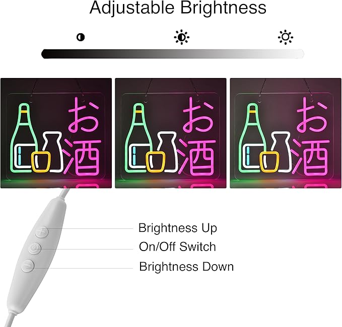Japanese Sake Neon Sign LED Neon Light for Business Wall Decor with Dimmable Switch for Wine Bar Club Party Restaurant お酒 Japanese Style USB Powered 13.8" x 12.6"