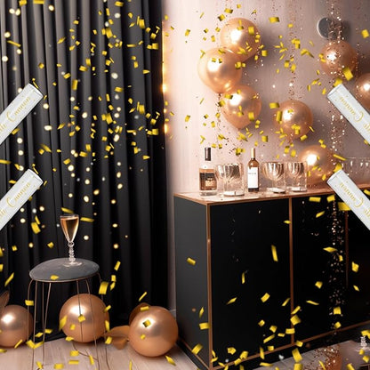 16" Gold Confetti Cannons - Party Poppers for Birthday Graduation Retirement Wedding New Year Celebrations - Easy to Use - Pack of 2