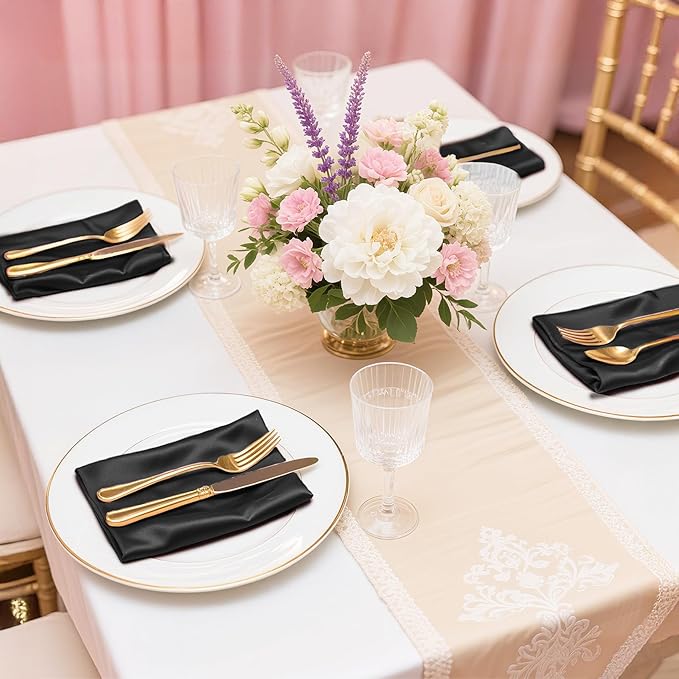 Bailarina 120 Pack Black Satin Napkins,17x17 Inches Wedding Napkins Square Soft Silky Table Napkins Bulk Decorative Elegant Cloth Napkin for Party Decoration, Banquet,Wedding,Graduation
