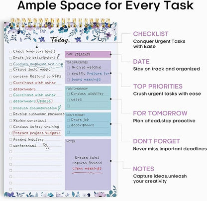 Taja 6 Pack of To Do List Notepad - To Do List Notebook for Work with 52 Sheets, 9.8" x 6.5", Undated Daily Planner Perfect for Daily Tasks and Goal Setting, Notepad Suitable for Office, Home & School - VioletBloom