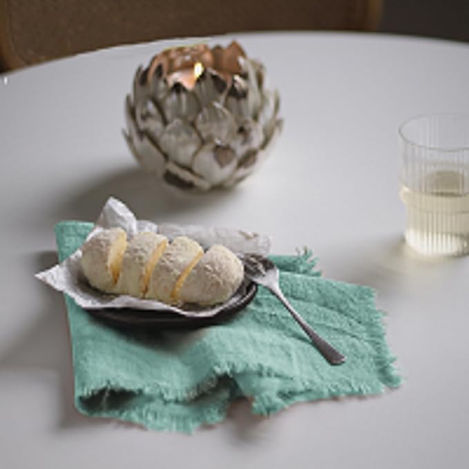 Handmade Cloth Napkins 100% Cotton Napkins with Fringe，Delicate Handmade Cloth Napkins for Dinners, Parties, Weddings and More，18 x 18 Inch Set of 12 - Turquoise