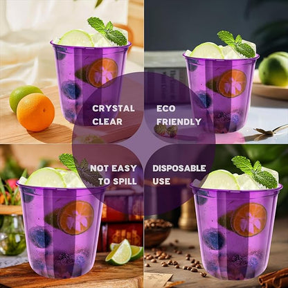 50pcs 12oz Disposable Stemless Glasses,PET Disposable Drinking Cups,Cold Party Clear Plastic Wine Glasses for Parties Birthday,Wedding,Meeting,Christmas Party Supplies. (Purple)