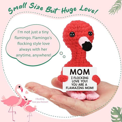 Gifts for Mom Christmas Mom Gifts from Daughter Son, Xmas Stocking Stuffers Love Mother Birthday Card Gift for Mother in Law Stepmom Mama , Funny I Love You Mum Present Handmade Crochet Flamingo