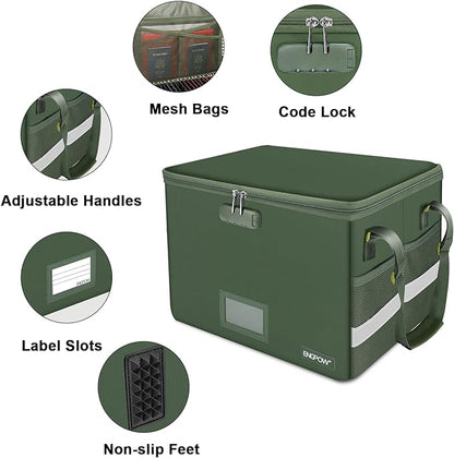 ENGPOW File Box with Lock, Fireproof Document Box with Pockets, Collapsible File Organizer Filing Storage Cabinet with Handle, Portable Home Office Safe for Hanging Letter/Legal Folders,Green,2 Pack