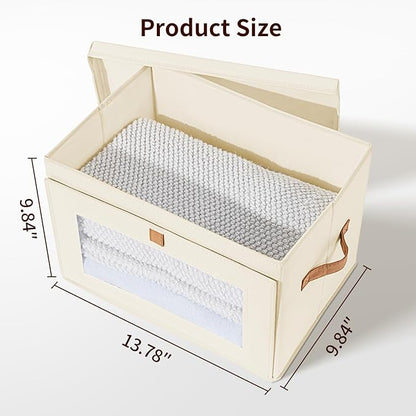 DIMJ Storage Bins with Lids - 5 Pack Large Fabric Closet Organizer with Window & Handles, Collapsible Decorative Storage Boxes for Shelves Under Bed, Books Clothes Blankets Sweaters Organization