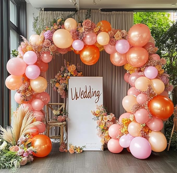 Pink Orange Balloons Double Stuffed Pearl Balloon Arch Latex Rose Light Pink Nude Balloon Garland for Birthday Thanksgiving Baby Shower Wedding Bridal Shower Fall Party Home Decoration