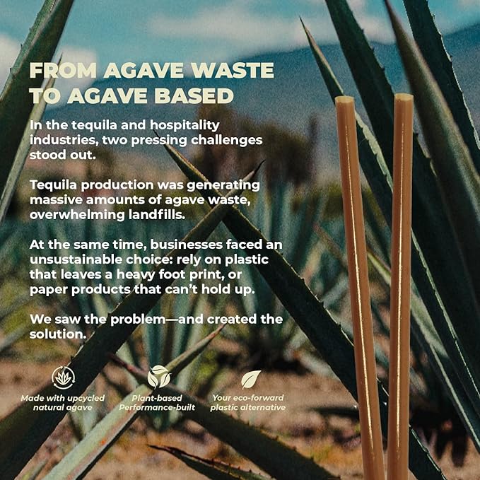 Sustainable Agave Co - Agave Fiber Unwrapped Drinking Straws - 2000 Count - Plant-Based, Made With Upcycled Materials, Reusable - Brown, Regular, 8"