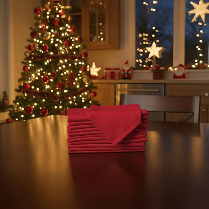 Encasa XO Deep Red Cloth Napkins Set of 12, 17"x17" | Solid Color Cotton Dinner Napkins | Washable & Reusable Napkins for Dining Table Fall Decoration, Holiday & Christmas Festivals