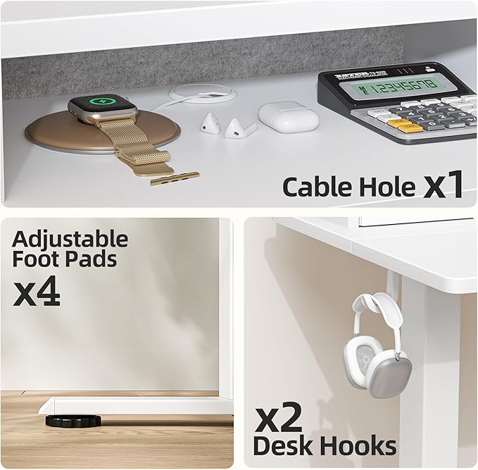 TIQLAB Standing Desk with Two Drawers, Stand Up Standing Desk Adjustable Height, Electric Sit Stand Table with Storage Shelf and Splice Board, 63 * 24 inch, White
