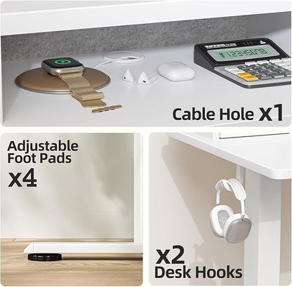 TIQLAB Standing Desk with Two Drawers, Stand Up Standing Desk Adjustable Height, Electric Sit Stand Table with Storage Shelf and Splice Board, 63 * 24 inch, White