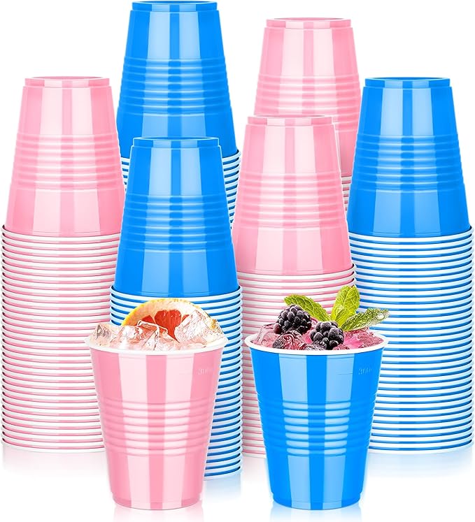 KesaPlan 100 PCS 12 OZ Gender Reveal Plastic Cups, Pink and Blue Cups for Party, Disposable Drinking Cup Bulk for Baby Shower Party Team Birthday Wedding Bachelorette Easter Holiday Supplies