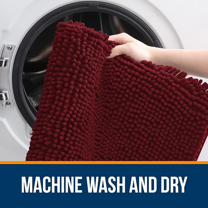 OLANLY Bathroom Rugs 30x20, Extra Soft Absorbent Chenille Bath Rugs, Rubber Backing Quick Dry, Machine Washable Bath Mats for Bathroom Floor, Tub and Shower, Home Decor Accessories, Burgundy