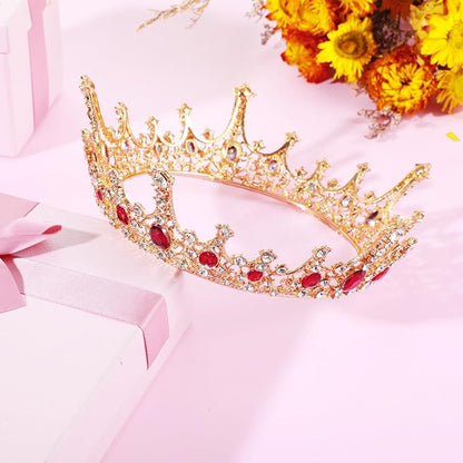 Grevosea Gold Queen Crown for Women, Rhinestone Birthday Crown Princess Tiara Wedding Headband for Bride Hair Accessories