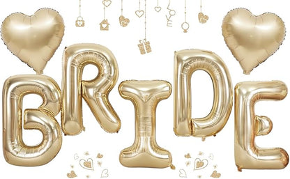 40inch Champagne Gold BRIDE Letter Balloons, Giant Light Gold Bride Foil Helium Balloon Banner with Heart Balloon for Bride to Be Wedding Engagement Bridal Shower Gold Bachelorette Party Decoration