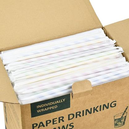 Disposable Paper Drinking Straws Bulk, Individually Wrapped - 7.75 Inch, Assorted Colors (Case of 1000)