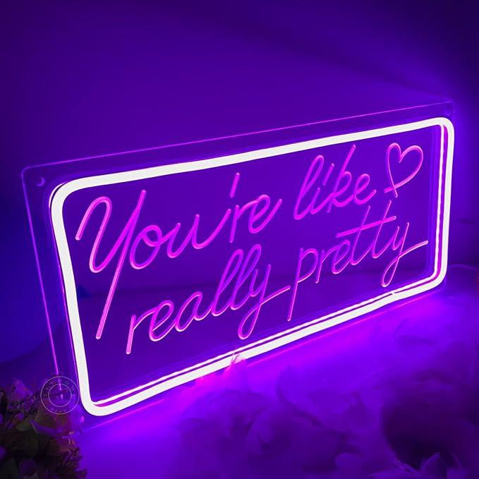 SYLHOME Purple You're Like Really Pretty Led Neon Light Sign USB Gorgeous Girls Bedroom Kids Room Wall Decor Sign Wedding Birthday Party Salon Bar 15.8"X7.5" 5V