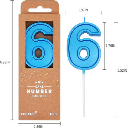 PHD CAKE 2.76 Inch Luxe Blue 6 Number Birthday Candles, Blue Number Candles, Cake Number Candles, Party Celebration