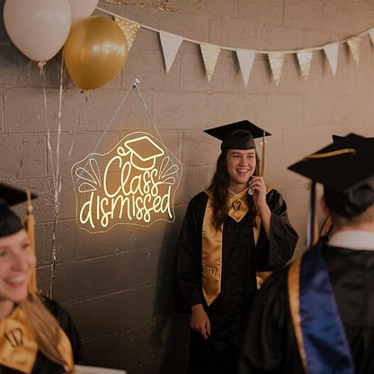 NOSUN Class Dismissed Neon Sign Class Neon Signs for Wall Decor Warm White LED Signs for Classmates friends family USB Neon Word Sign for Party Club Light Up Sign The best gift for graduating friend