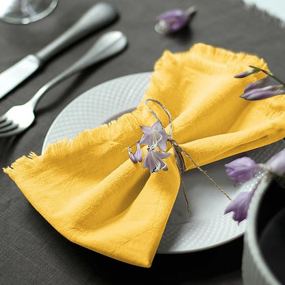 Handmade Cloth Napkins 100% Cotton Napkins with Fringe，Delicate Handmade Cloth Napkins for Dinners, Parties, Weddings and More，(18 x 18 Inch Set of 12) - Yellow