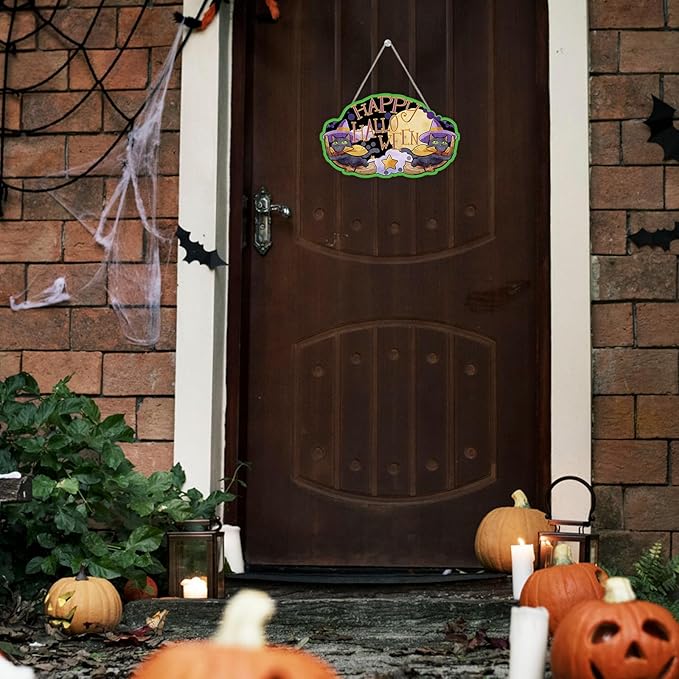 Magic Cat Halloween Sign - 6" x 10" Rustic Farmhouse Wall Decor with Jute Rope, Perfect for Halloween, Cottage, Home, Bedroom, Witch Theme, Spooky Festive Wall Art. - A03