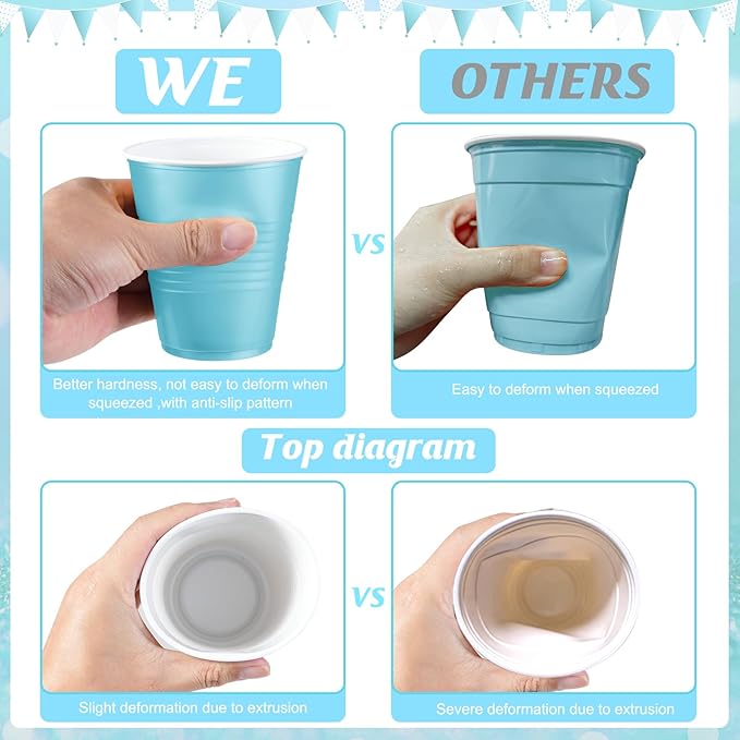 100 Pcs Blue and White Plastic Cups 12 oz, Bulk Light Blue Disposable Party Graduation Cups for Graduation Bachelorette Wedding Birthday Baby Shower Bridal Theme Party Supplies Decorations