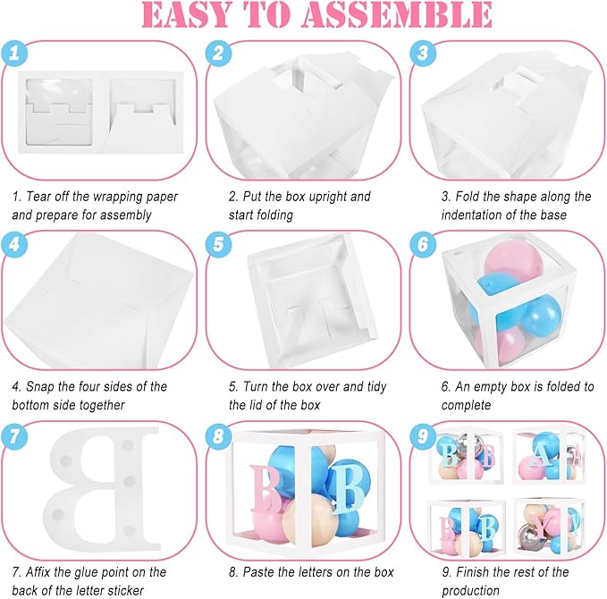Amandir 164PCS Baby Boxes Gender Reveal Balloon Decorations, Pink and Blue Balloon Garland Kit 4pcs Boxes with Letters for Baby Shower Birthday Boy or Girl Gender Reveal Party Supplies