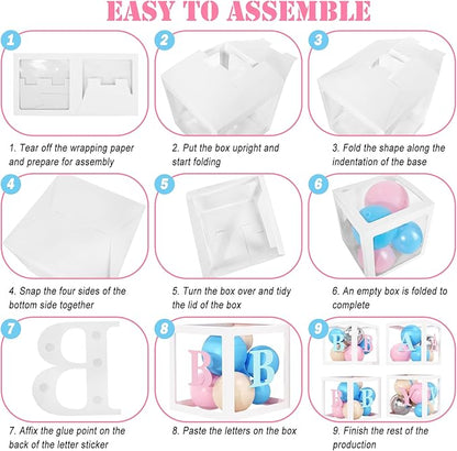 Amandir 164PCS Baby Boxes Gender Reveal Balloon Decorations, Pink and Blue Balloon Garland Kit 4pcs Boxes with Letters for Baby Shower Birthday Boy or Girl Gender Reveal Party Supplies