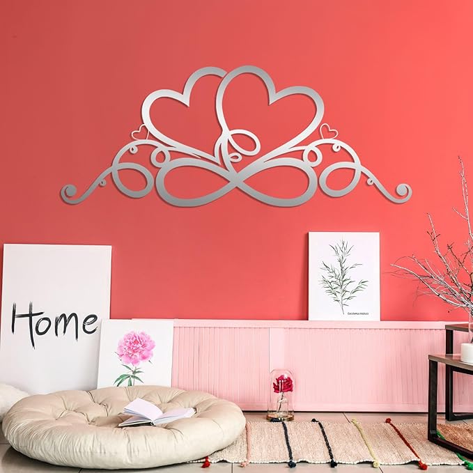 Infinity Heart Metal Wall Art, Infinity Heart Wall Decor, Double Infinity Heart Metal Sign, Love Sign Wall Decor, Infinity Sign Wall Decor, Metal Love Wall Decor, Geometric Wall Art (Gold, 48"x19"/121x49cm)