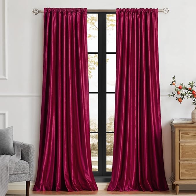 PRIMROSE Red Curtains 96 inch for Living Room Velvet Drapes Blackout Rod Pocket Back Tab Window Treatment Semi Room Darkening Decor Curtains for Bedroom Set of 2 Panels