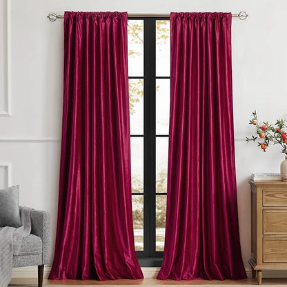 PRIMROSE Red Curtains 96 inch for Living Room Velvet Drapes Blackout Rod Pocket Back Tab Window Treatment Semi Room Darkening Decor Curtains for Bedroom Set of 2 Panels