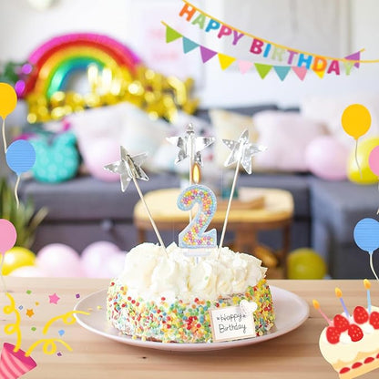 Birthday Candles - Number 2 Candle, Colorful Macaron Candles for Boys/Girls, Blue Cake Decorations, Cartoon Theme Party Supplies