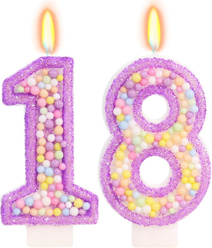 Purple Birthday Candles - Number 18 Candle, Colorful Macaron Candles, 18 Birthday Decorations for Girls, Purple Cake Decorations, Theme Party Supplies