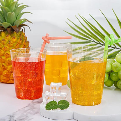 I00000 500pcs Gold Glitter Cups - 10 OZ Hard Plastic Disposable Cups for Cocktail and Drinking - Premium Party Cup with Gold Glitter Perfect for Thanksgiving Day and Birthday