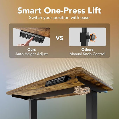 HUANUO Electric Standing Desk, 55 x 24 Inch Height Adjustable Computer Desk with Storage Bag, 4 Height Memory Settings, Sit Stand Up Desk for Home Office, Rustic Brown