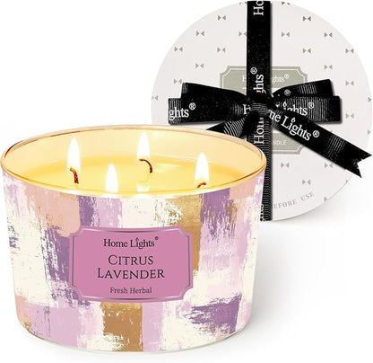 HomeLights Citrus Lavender Scented Candles | 18oz Soy Candles Scandinavian Minimalist Design 4-Wick Large Candle Jars | Ideal Candle Gifts for Events, Home Decor Stress, Relief & Relaxation