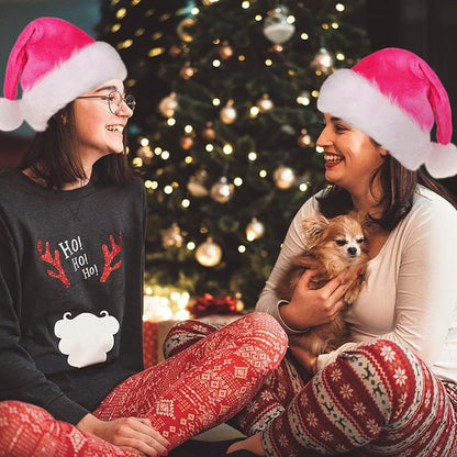 Queenmore Adult's Christmas Santa Claus Hat, Plush Santa Cap, Velvet Headwear, Lined and Fabric-Shedding Resistant