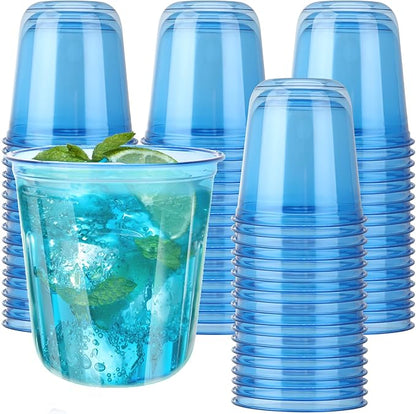 50pcs 12oz Disposable Stemless Glasses,PET Disposable Drinking Cups,Cold Party Clear Plastic Wine Glasses for Parties Birthday,Wedding,Meeting,Christmas Party Supplies. (Blue)