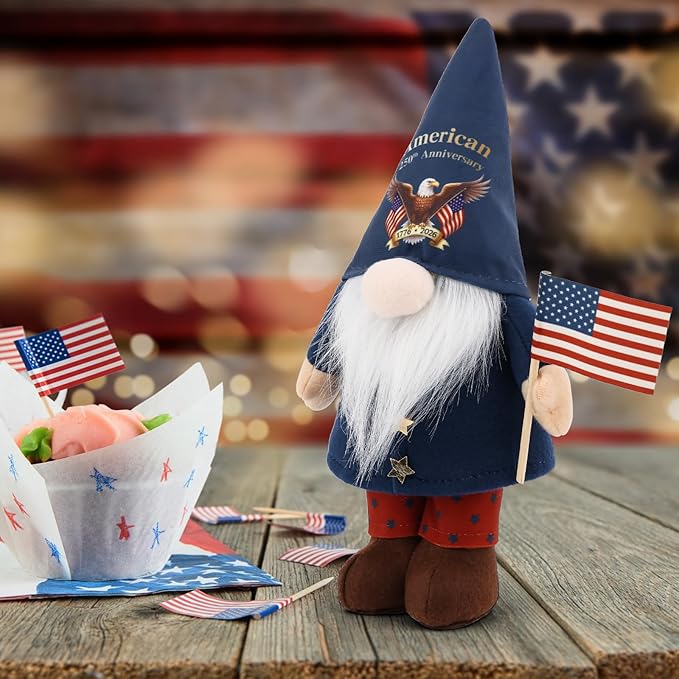 250th Anniversary America 4th of July Patriotic Gnome Plush Decoration Fourth of July Gnome Figurines for Office Home Desk Table Decor for Independence Memorial Day Labor Day