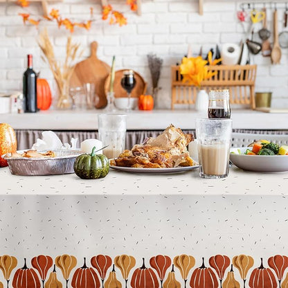 Thanksgiving Tablecloth, 2-Pack Disposable Table Cloths, Pumpkins Plastic Table Covers, 54 x 108 Inches, Thanksgiving Party Decorations