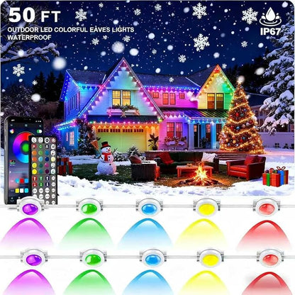 Permanent Outdoor Lights 50FT—Smart RGB Eave Lighting with App & Remote Control, IP67 Waterproof for House Exterior, Garden, Holiday, and Party Decor