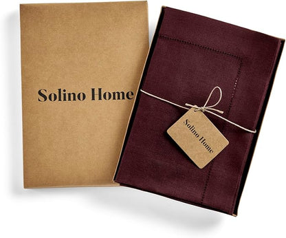 Solino Home Linen Cloth Napkins Set of 4-100% Pure Linen Burgundy Dinner Napkins 20 x 20 Inch for Fall, Autumn, Christmas, Winter, New Year - Classic Hemstitch, Handcrafted and Machine Washable