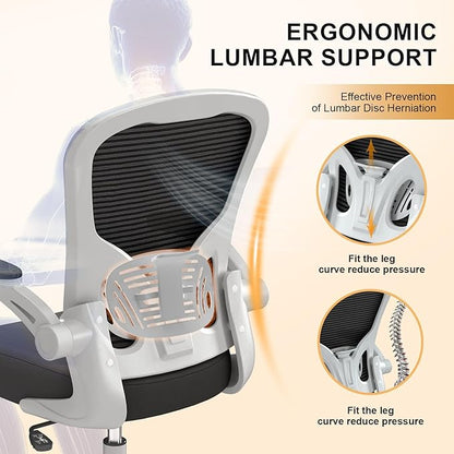 Synorla Office Chair, Ergonomic Desk Chairs 330LBS Capacity High Back Mesh Computer Chair with Flip-up Armrests, Comfy Work Chair with Adjustable Lumbar Support