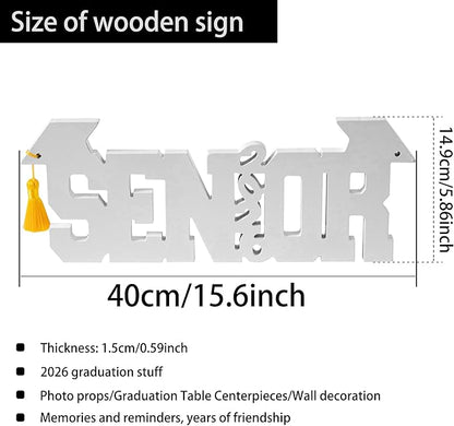 Wooden Large Senior 2026 Sign 2026 Photo Booth Props for Photoshoot, Hanging or Standing Graduation Decorations Table Centerpieces for Senior Night, Class of 2026 Sign Graduation Stuff Grad Decor