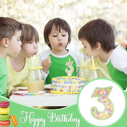 Birthday Candles - Number 3 Candle, Colorful Macaron Candles for Boys/Girls, Green Cake Decorations, Dinosaur Themed Party Supplies
