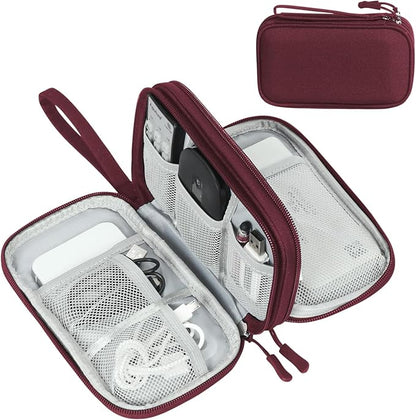 FYY Electronic Organizer, Travel Cable Organizer Bag Pouch Electronic Accessories Carry Case Portable Waterproof Double Layers Storage Bag for Cable, Charger, Phone, Earphone, Medium Size, Wine Red