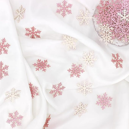 200PC Pink Glitter Snowflake Confetti Winter Onderland Decorations Paper Snowflakes Table Scatter for Winter Wonderland Birthday Baby Shower Party Decor