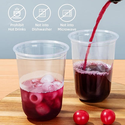WELLIFE 16 oz Clear Plastic Cups, 100 Pcs Disposable Wine Glasses Stemless Cocktail Punch Cups for Cold Drinking Party Supplies, Halloween, Thanksgiving Day